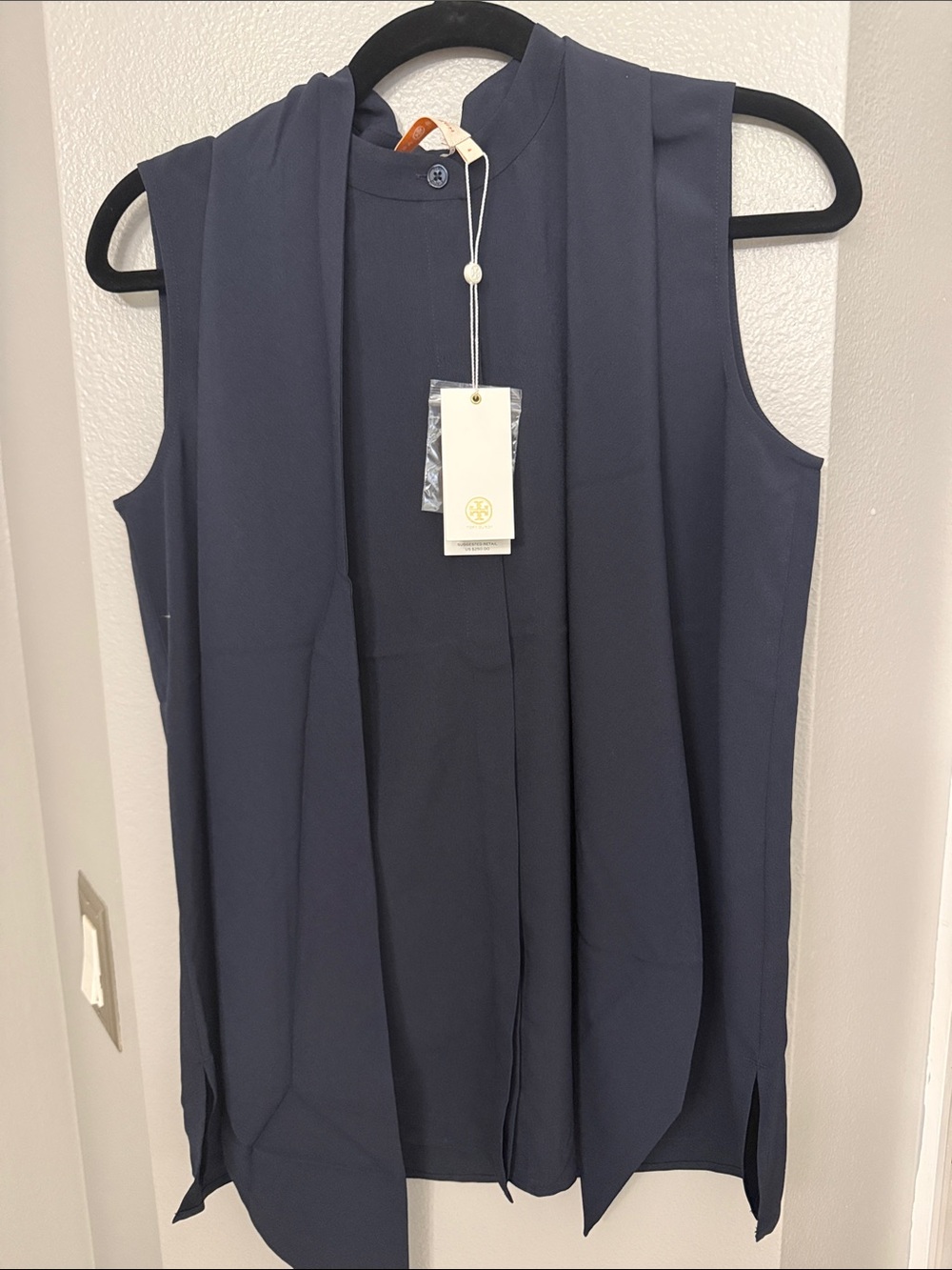 NWT Tory Burch Sleeveless Navy Draped Tunic Top